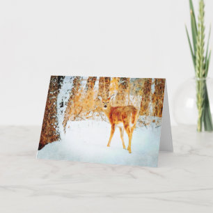 Carte Cerf blanc en Aquarelle de neige peint noir