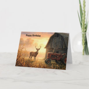 Carte Cerf Buck d'anniversaire à la campagne au lever du