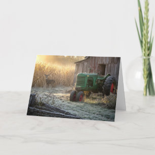 Carte Cerf de la Fête des Pères avec vieux tracteur vert