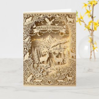 Carte Cerf de la forêt dorée en relief Joyeux Anniversai