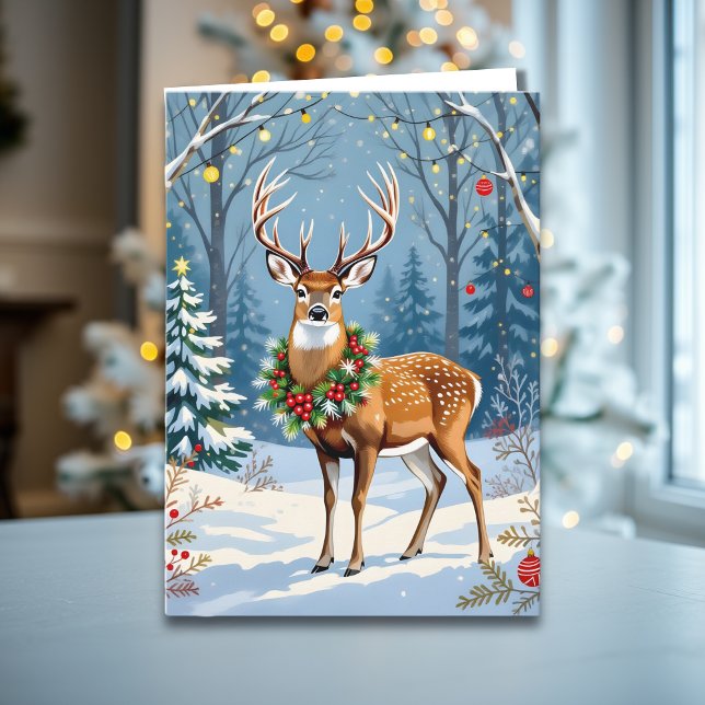 Carte Cerf de Noël en forêt d'hiver festive (Créateur téléchargé)