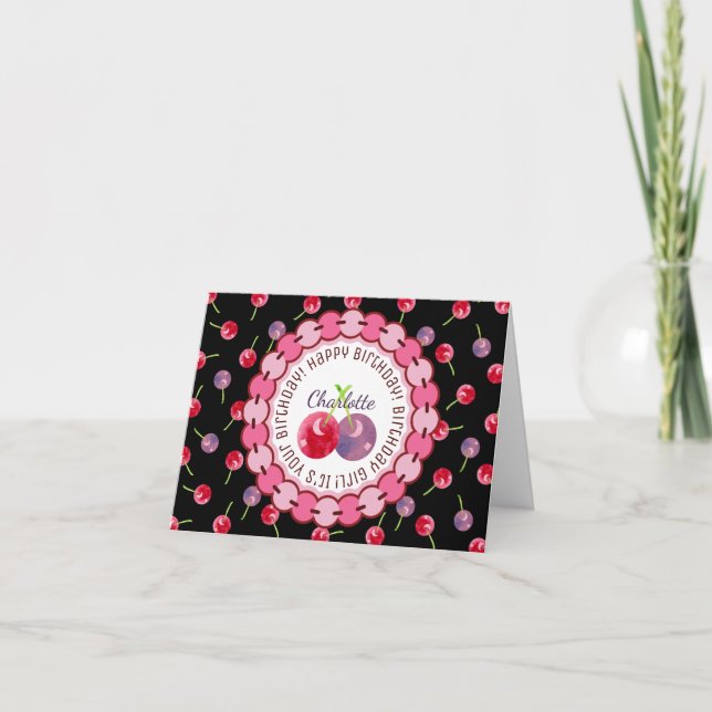 Carte Cerise Aquarelle Anniversaire (Devant)