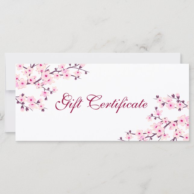 Carte Cerisier Fleurs Rose Blanc Certificat cadeau (Devant)
