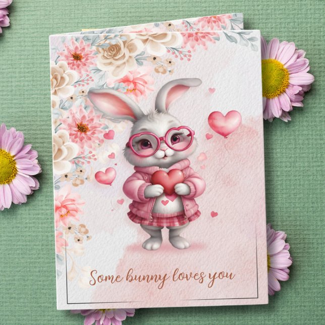 Carte Certains Bunny vous aiment Pink Bunny La Saint-Val (Some Bunny Loves You Pink Bunny Valentine's Day Card)