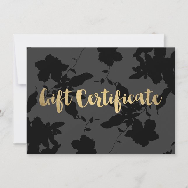 Carte Certificat cadeau Black Floral Gold (Devant)