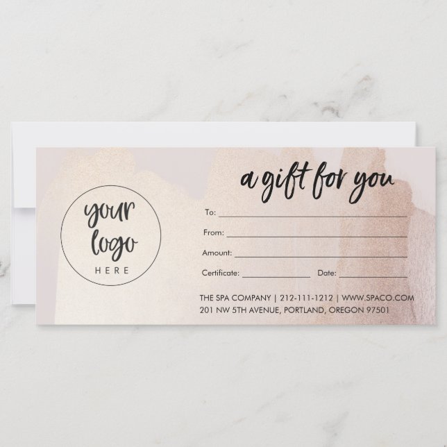 Carte Certificat cadeau Blush Gold Business avec logo (Devant)