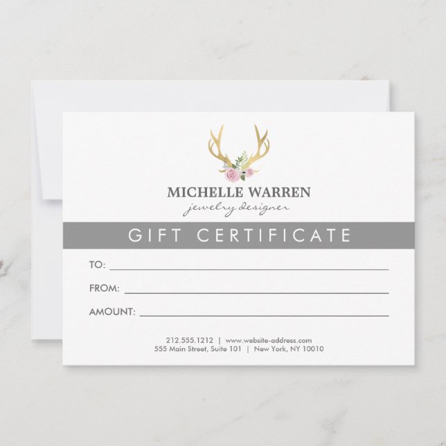 Carte Certificat cadeau Bohemian Gold Antlers (Devant)