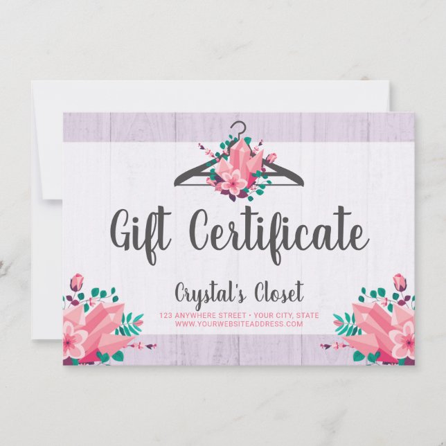 Carte Certificat cadeau Boho Floral Vêtements penderie (Devant)