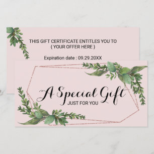 Carte Certificat cadeau Botanical Green Blush Pink