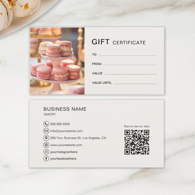 Carte Certificat cadeau Boulangerie Cupcake Cake Shop Bu (Gift Certificate Bakery Cupcake Cake Shop Business by MINTIC DESIGN STUDIO)