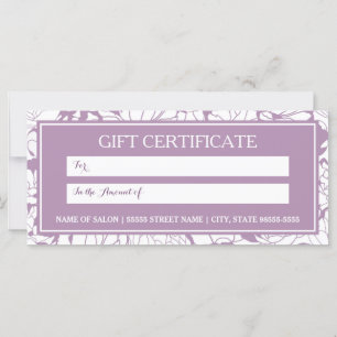Carte Certificat cadeau boutique florale violet moderne