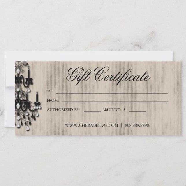 Carte Certificat cadeau Chandelier ongle salon de coiffu (Devant)