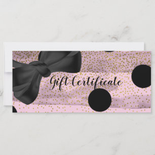 Carte Certificat Cadeau Chic à Points noirs et roses dor
