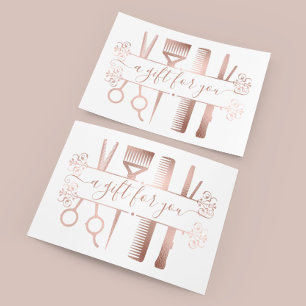 Carte Certificat Cadeau Ciseaux Rose Gold Élégant Feuill