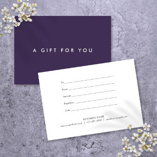 Carte Certificat cadeau client minimaliste Gras Violet