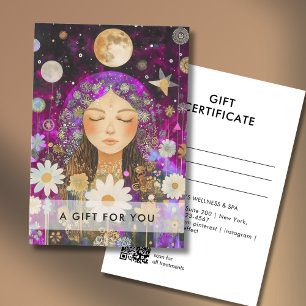 Carte Certificat Cadeau Code QR Cosmic Girl Boho Moon