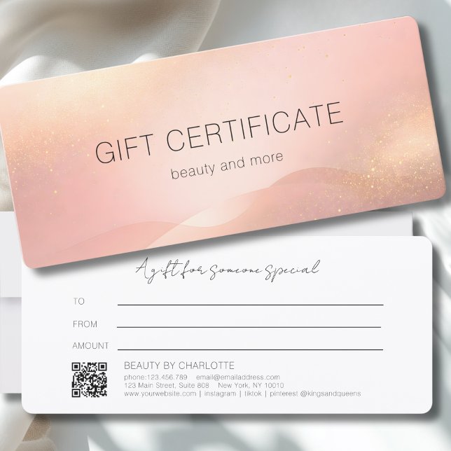 Carte Certificat Cadeau Code QR Dégradé de Teinte Dorée  (Blush Gold Glow Gradient QR Code Gift Certificate)