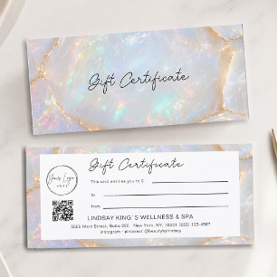 Carte Certificat Cadeau Code QR Logo Opale Luxe