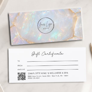 Carte Certificat Cadeau Code QR Logo Opale Luxe