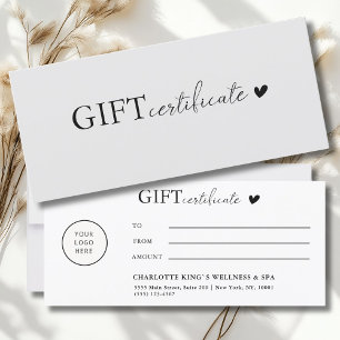 Carte Certificat cadeau commercial Logo spécifique au cl