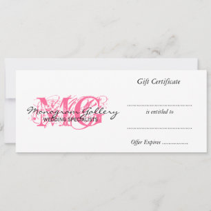 Carte Certificat cadeau commercial Pink Monogram