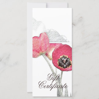 Carte Certificat cadeau crayon dessiné Red Poppy Flower