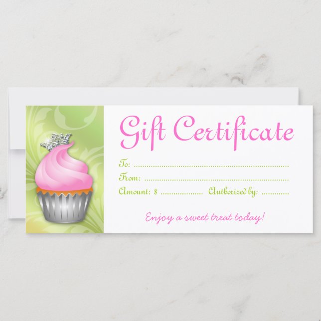 Carte Certificat cadeau Cupcake Couronne Pink Lime (Devant)