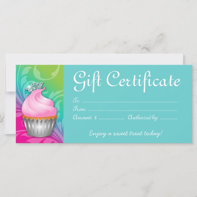 Carte Certificat cadeau Cupcake Couronne Rose Bleu (Devant)