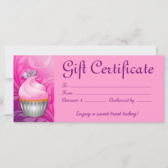 Carte Certificat cadeau Cupcake Couronne rose pourpre (Devant)