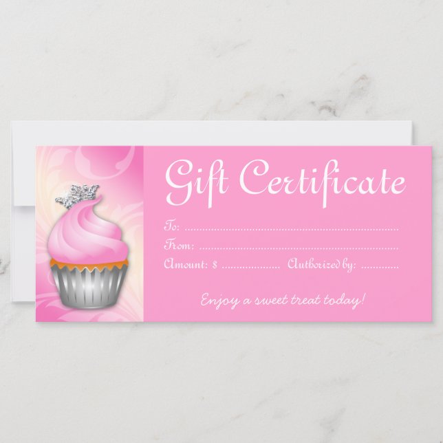 Carte Certificat cadeau Cupcake Crown Pink Silver (Devant)