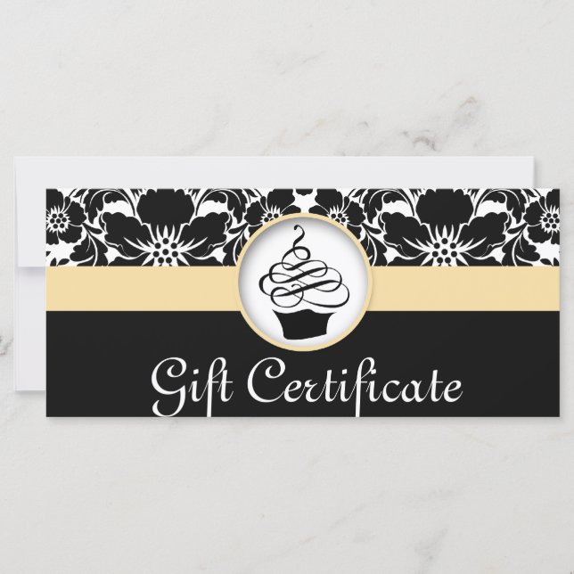 Carte Certificat cadeau Cupcake Floral Damask Jaune (Devant)