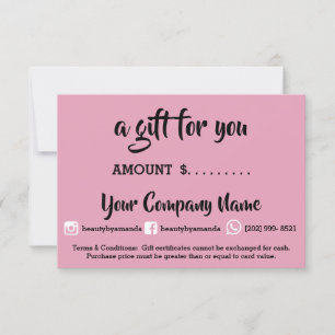 Carte Certificat cadeau d'affaires ongles Studio Pink Pa