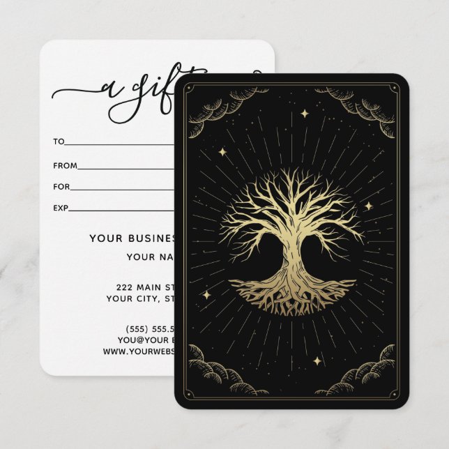 Carte Certificat-cadeau d'astrologie de l'arbre de vie T (Devant / Derrière)