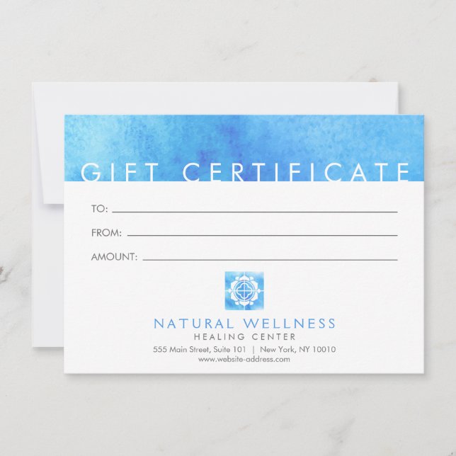 Carte Certificat cadeau de bien-être bleu Abstrait moder (Devant)