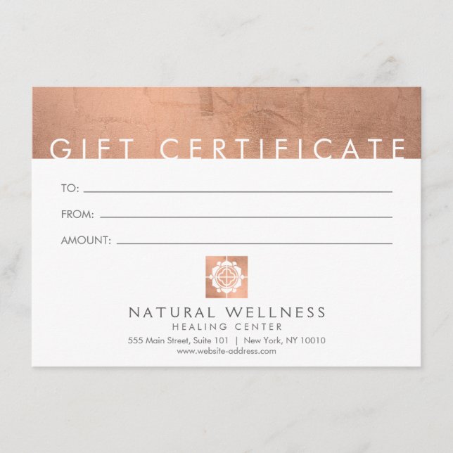Carte Certificat cadeau de bien-être RoseGold Abstrait m (Devant)