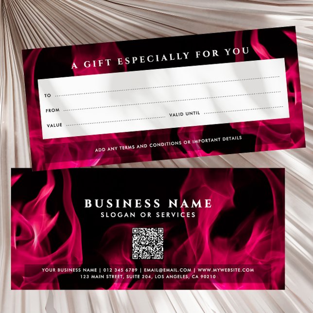 Carte Certificat cadeau de code QR Flames rose moderne (Créateur téléchargé)