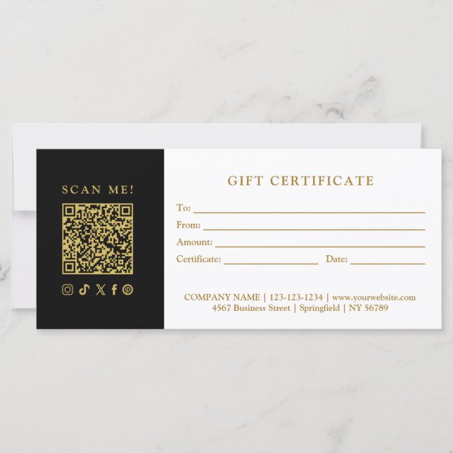 Carte Certificat cadeau de code QR simple et moderne pou (Devant)