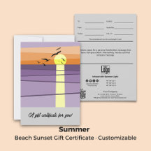 Certificat Cadeau de Coucher de Soleil sur la Plag