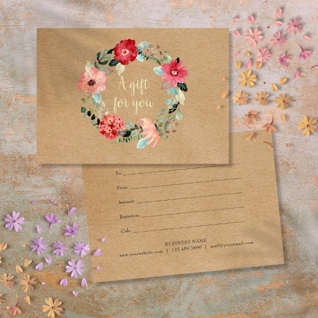Carte Certificat cadeau de guirlande florale rustique jo (Rustic Pretty Floral Garland Gift Certificate)
