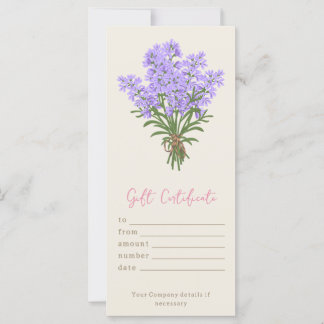 Carte Certificat cadeau de la lavande aquarelle personna