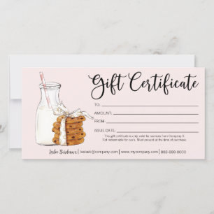 Carte Certificat cadeau de lait et de biscuits de vacanc