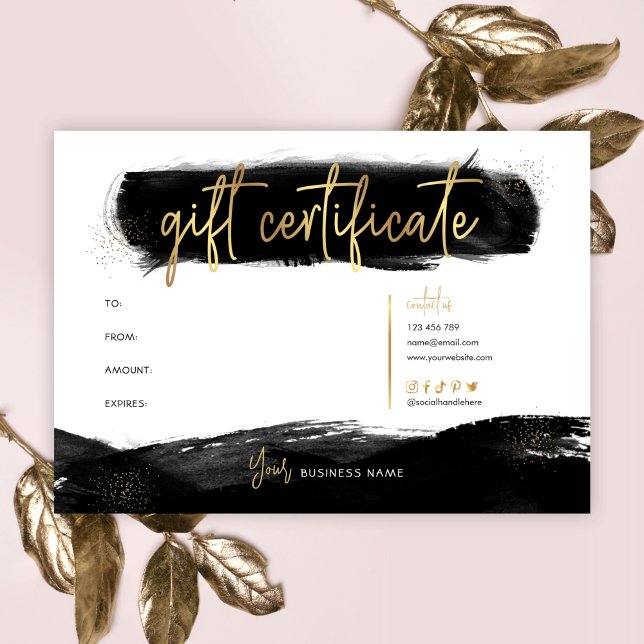Carte Certificat cadeau de logo Black & Gold Chic Salon (Créateur téléchargé)