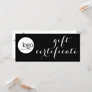 CARTE CERTIFICAT CADEAU DE LOGO D'AFFAIRES NOIR CHIC