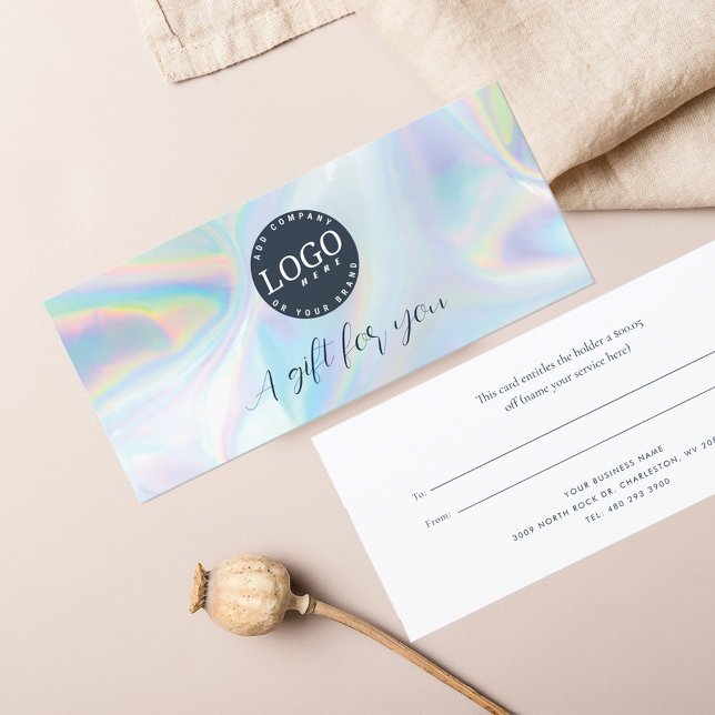 Carte Certificat cadeau de logo d'entreprise (Holographic Iridescent Business Logo Gift Certificate Card)