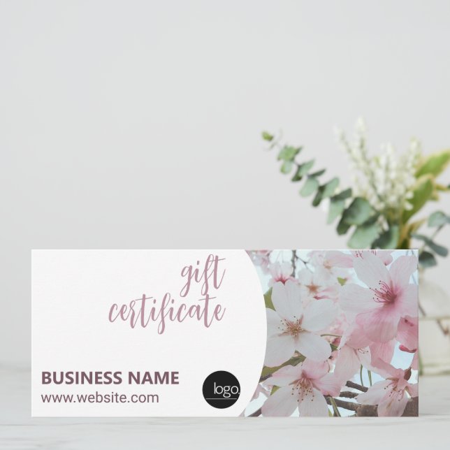CARTE CERTIFICAT CADEAU DE LOGO FLORAL D'AFFAIRES ÉLÉGAN (Debout devant)
