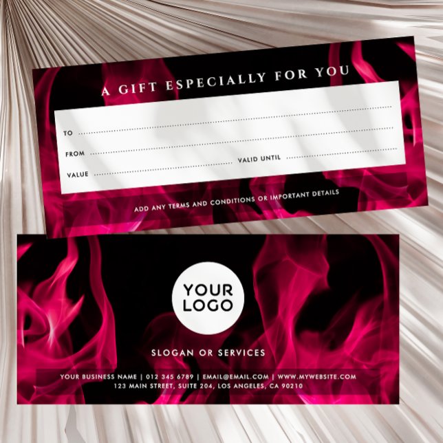 Carte Certificat cadeau de logo personnalisé Flames rose (Créateur téléchargé)
