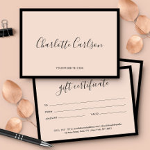 Certificat cadeau de luxe moderne Script Blush Pin