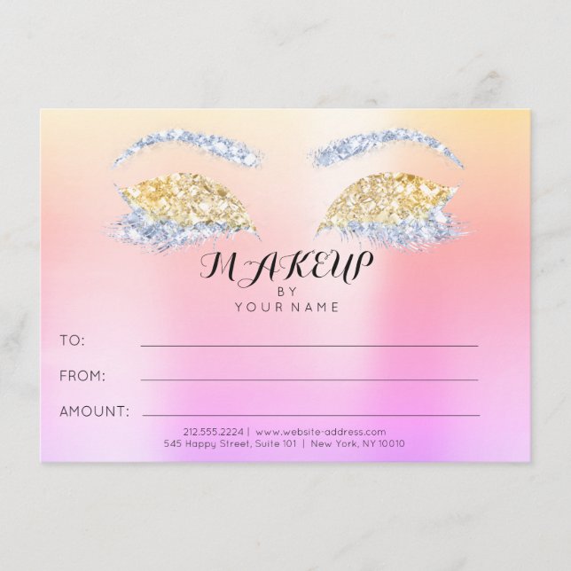 Carte Certificat Cadeau de Maquillage Ombré Rose Paillet (Devant)