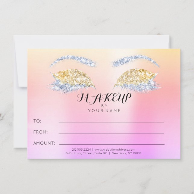 Carte Certificat Cadeau de Maquillage Ombré Rose Paillet (Devant)