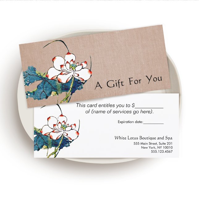 Carte Certificat cadeau de massothérapeute Lotus blanc (Créateur téléchargé)